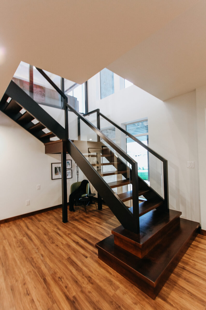 glass and wood staircase